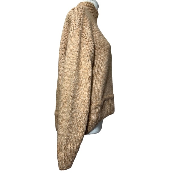 NWT Topshop tan amber funnel mock neck button shoulder fuzzy chunky sweater XS - Picture 10 of 15